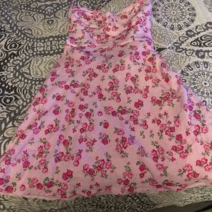 Zara dress tie back pink with roses size medium